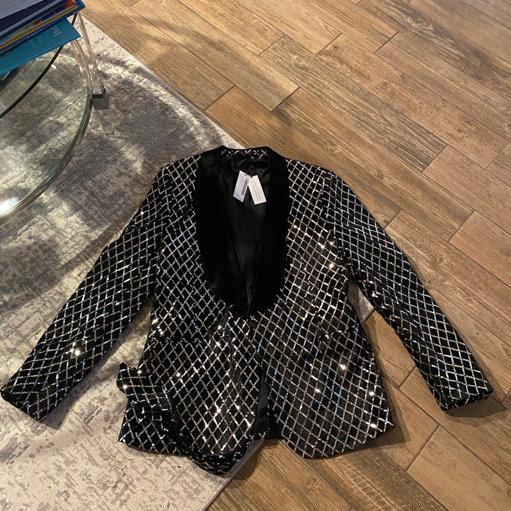 BoohooMAN X Swae Lee Sequin Velvet Blazer with attached tie